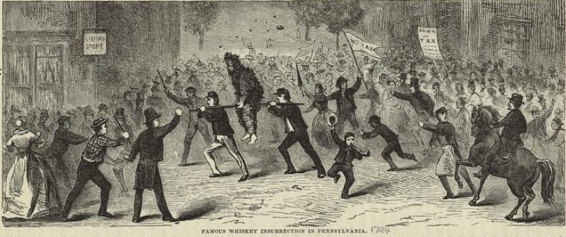Mob of people in the streets during the Whiskey Rebellion